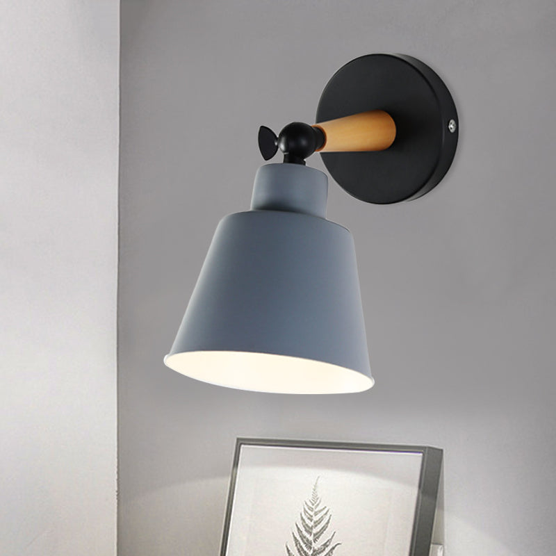 Macaron Loft Bucket Sconce Light - Rotatable Metal Wall Lamp For Hospitality Grey