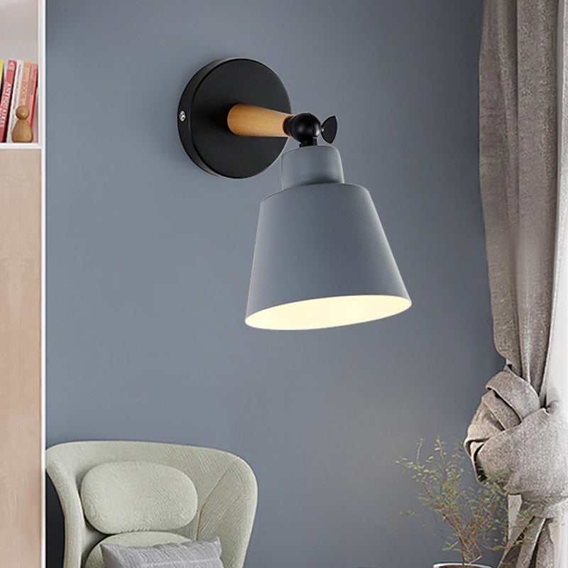 Macaron Loft Bucket Sconce Light - Rotatable Metal Wall Lamp For Hospitality