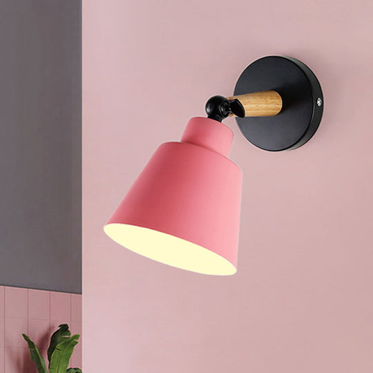 Macaron Loft Bucket Sconce Light - Rotatable Metal Wall Lamp For Hospitality Pink