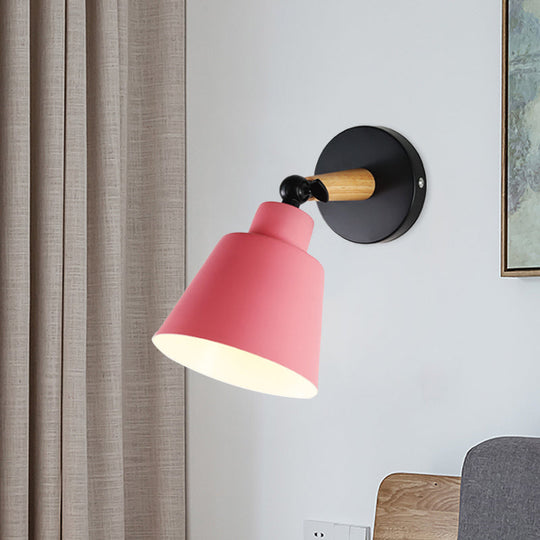 Macaron Loft Bucket Sconce Light - Rotatable Metal Wall Lamp For Hospitality