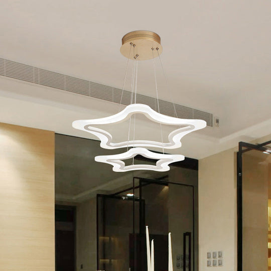 Modern Led Acrylic Star Pendant Light - 2-Light Ceiling Chandelier In Warm/White Multiple Sizes