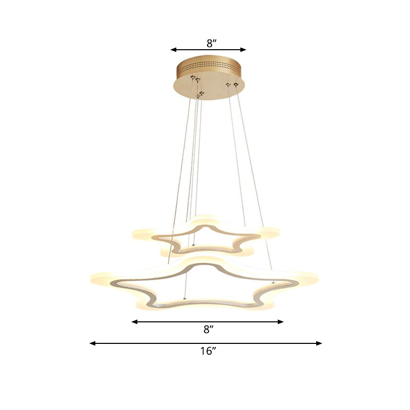 Modern Led Acrylic Star Pendant Light - 2-Light Ceiling Chandelier In Warm/White Multiple Sizes