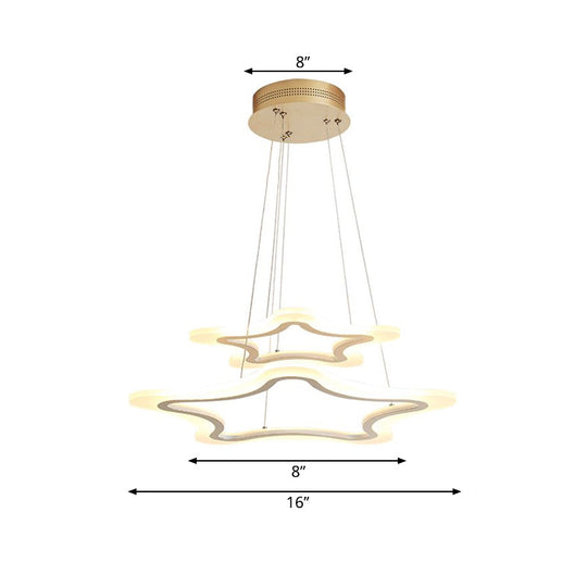 Modern Led Acrylic Star Pendant Light - 2-Light Ceiling Chandelier In Warm/White Multiple Sizes