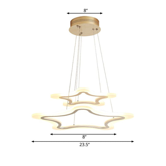 Modern Led Acrylic Star Pendant Light - 2-Light Ceiling Chandelier In Warm/White Multiple Sizes