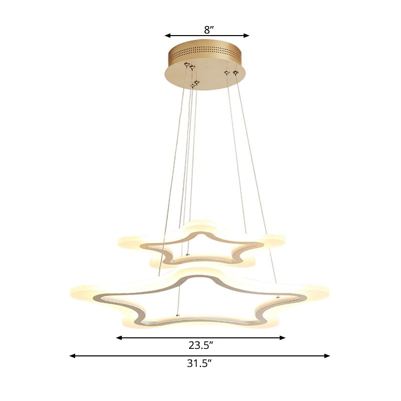 Modern Led Acrylic Star Pendant Light - 2-Light Ceiling Chandelier In Warm/White Multiple Sizes