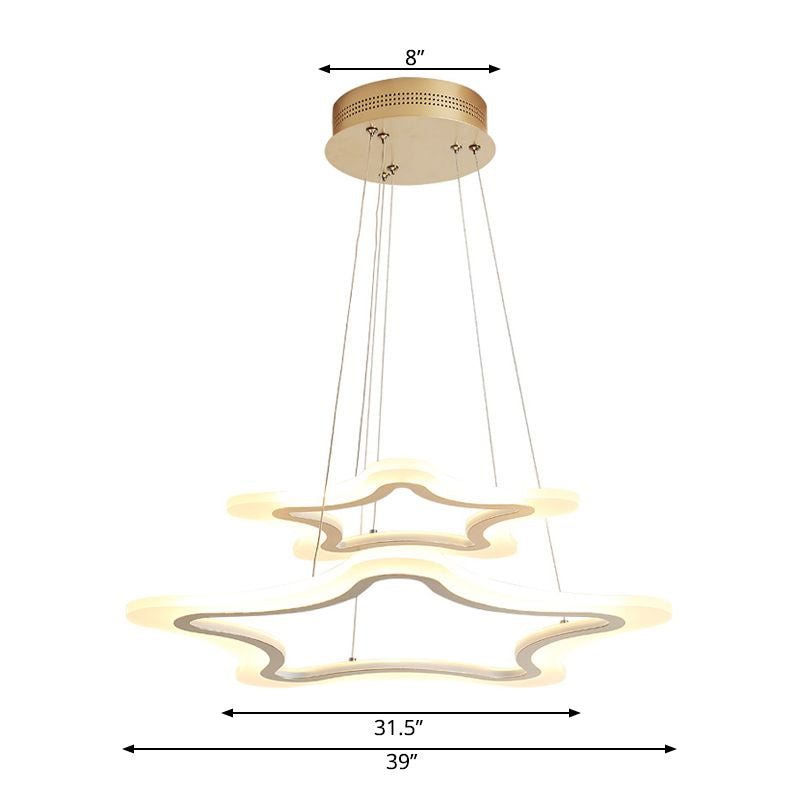 Modern Led Acrylic Star Pendant Light - 2-Light Ceiling Chandelier In Warm/White Multiple Sizes