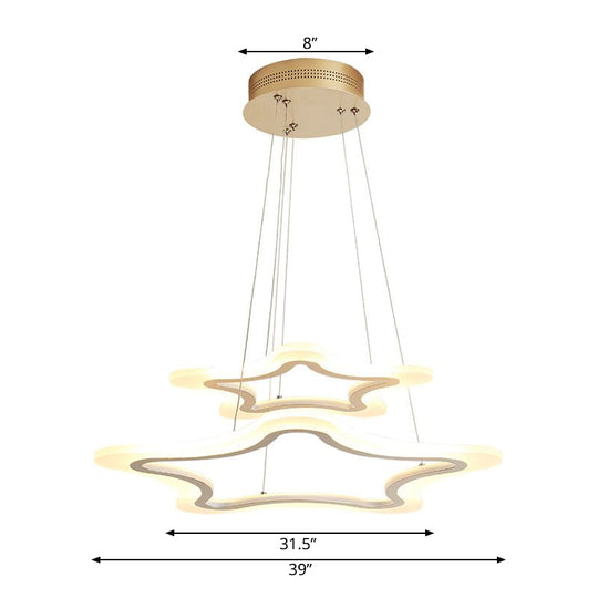 Modern Led Acrylic Star Pendant Light - 2-Light Ceiling Chandelier In Warm/White Multiple Sizes