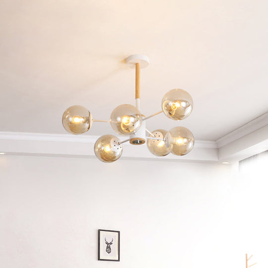 Modern White/Blue/Amber Glass Pendant Chandelier: Spherical Shade 6/8/9 Light Hanging Lamp