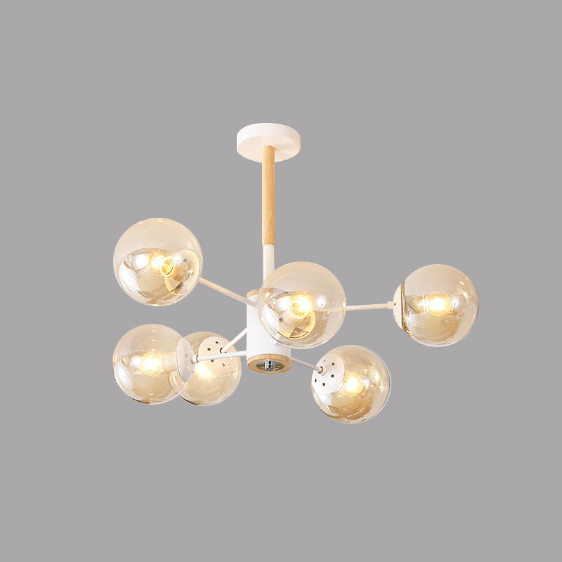 Modern White/Blue/Amber Glass Pendant Chandelier: Spherical Shade 6/8/9 Light Hanging Lamp