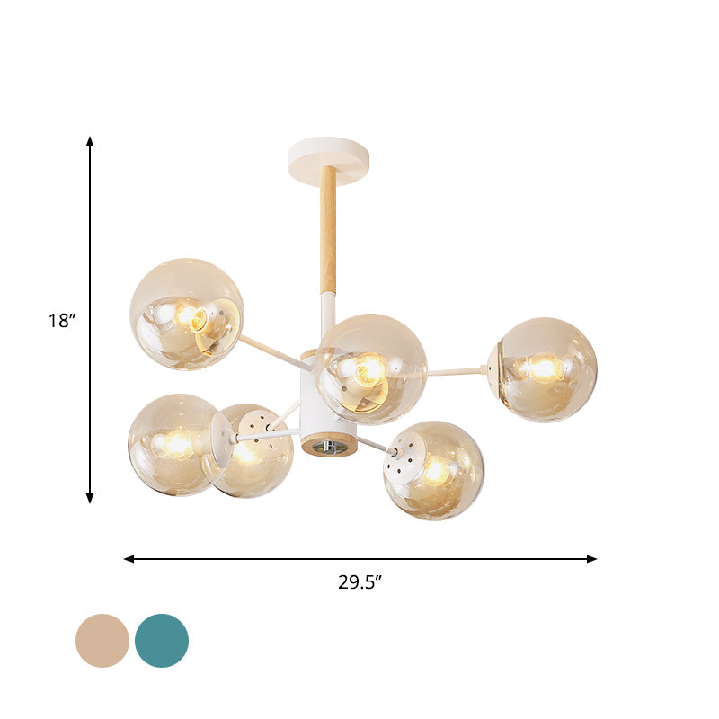 Modern White/Blue/Amber Glass Pendant Chandelier: Spherical Shade 6/8/9 Light Hanging Lamp