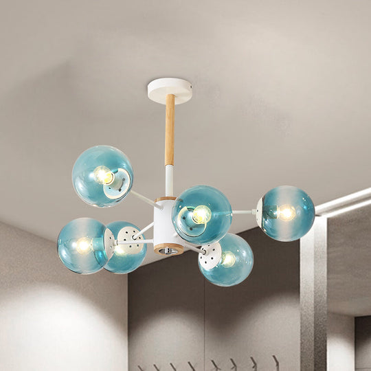 Modern White/Blue/Amber Glass Pendant Chandelier: Spherical Shade 6/8/9 Light Hanging Lamp