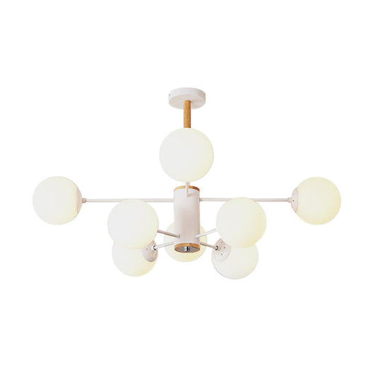 Modern White/Blue/Amber Glass Pendant Chandelier: Spherical Shade 6/8/9 Light Hanging Lamp