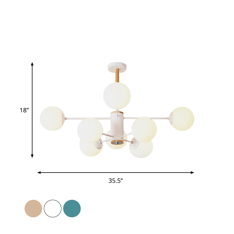 Modern White/Blue/Amber Glass Pendant Chandelier: Spherical Shade 6/8/9 Light Hanging Lamp