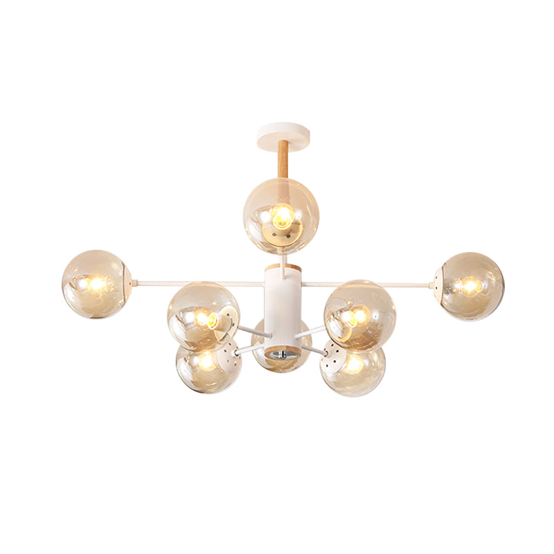 Modern White/Blue/Amber Glass Pendant Chandelier: Spherical Shade 6/8/9 Light Hanging Lamp