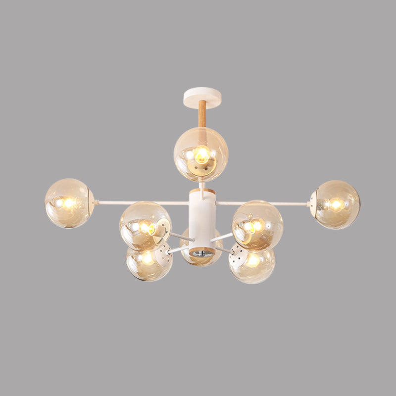 Modern White/Blue/Amber Glass Pendant Chandelier: Spherical Shade 6/8/9 Light Hanging Lamp