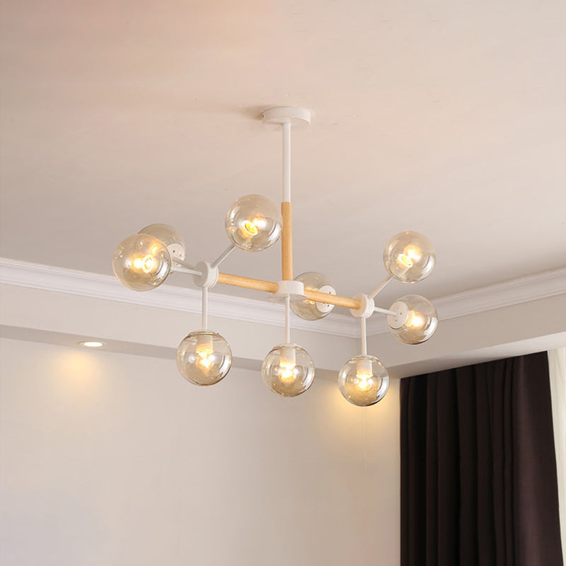 Modern White/Blue/Amber Glass Pendant Chandelier: Spherical Shade 6/8/9 Light Hanging Lamp