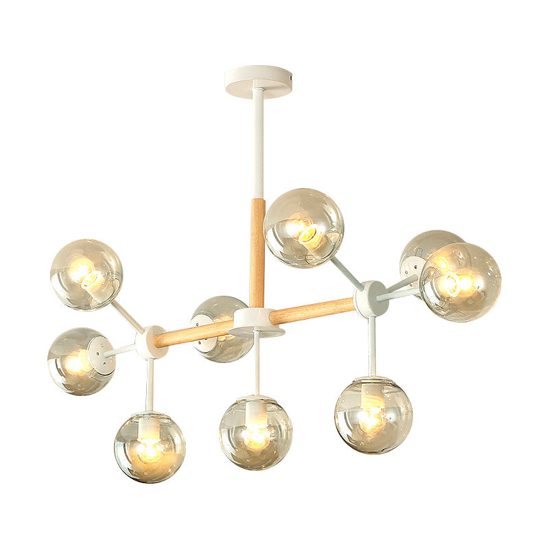 Modern White/Blue/Amber Glass Pendant Chandelier: Spherical Shade 6/8/9 Light Hanging Lamp