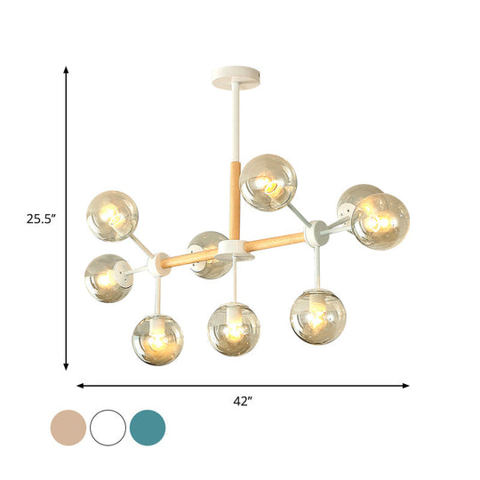 Modern White/Blue/Amber Glass Pendant Chandelier: Spherical Shade 6/8/9 Light Hanging Lamp