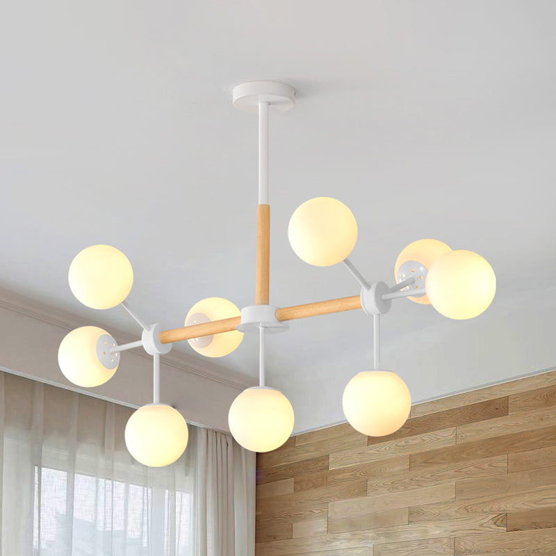 Modern White/Blue/Amber Glass Pendant Chandelier: Spherical Shade 6/8/9 Light Hanging Lamp 9 / White