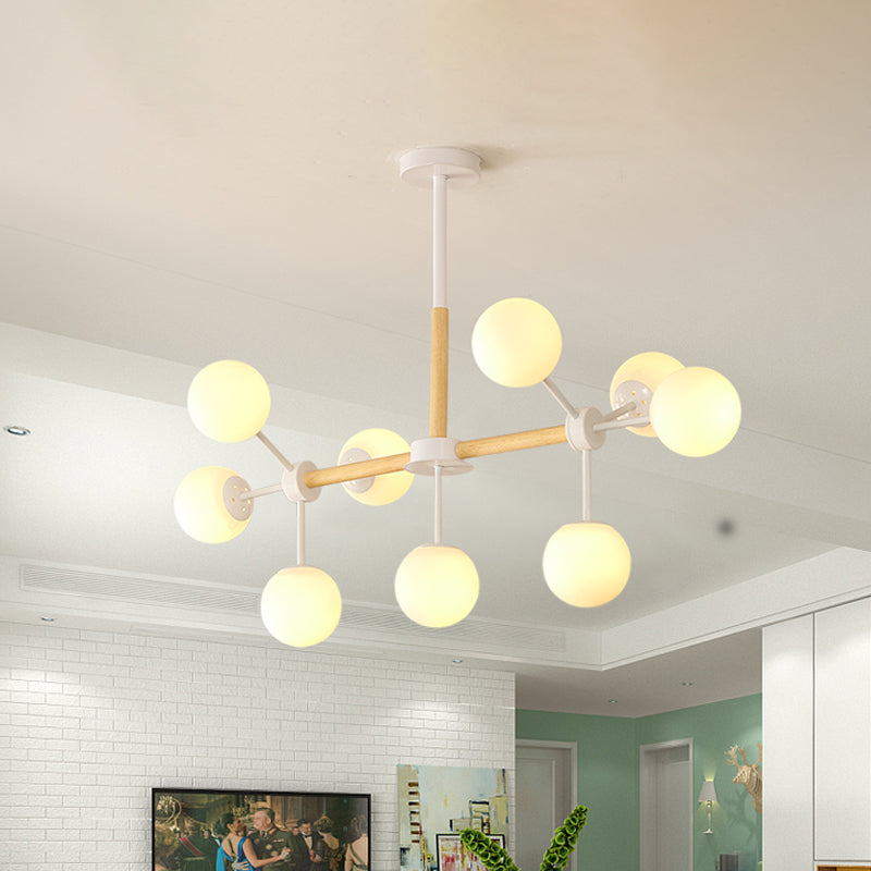 Modern White/Blue/Amber Glass Pendant Chandelier: Spherical Shade 6/8/9 Light Hanging Lamp