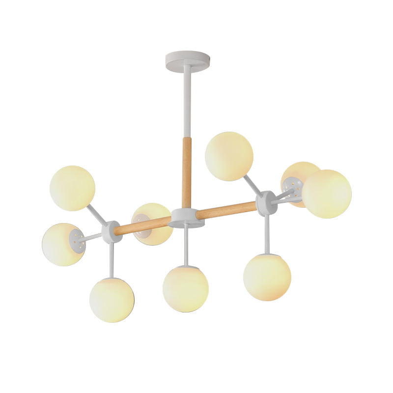 Modern White/Blue/Amber Glass Pendant Chandelier: Spherical Shade 6/8/9 Light Hanging Lamp