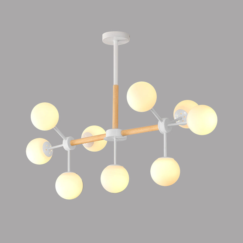 Modern White/Blue/Amber Glass Pendant Chandelier: Spherical Shade 6/8/9 Light Hanging Lamp