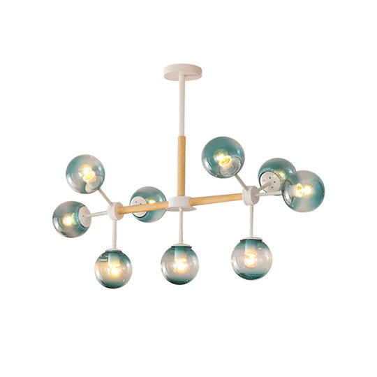 Modern White/Blue/Amber Glass Pendant Chandelier: Spherical Shade 6/8/9 Light Hanging Lamp