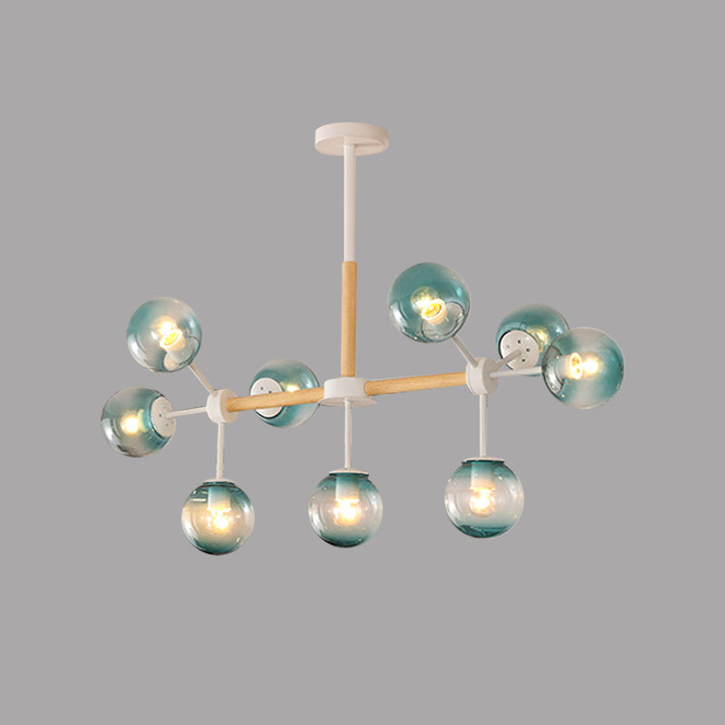 Modern White/Blue/Amber Glass Pendant Chandelier: Spherical Shade 6/8/9 Light Hanging Lamp