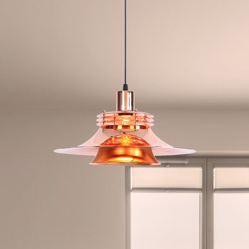 Metallic Flared Pendant Lamp: 1-Light Industrial Indoor Lighting for Dining Room