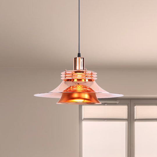 Industrial Metallic Pendant Lamp For Dining Room - 1 Light Flared Design