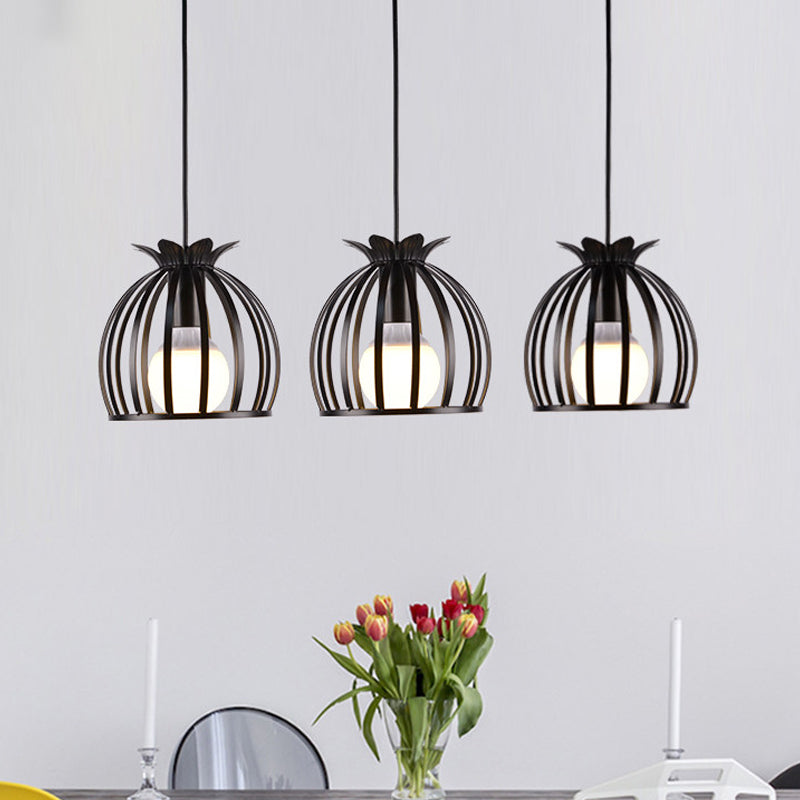 Dome Cage Pendant Lighting - Metallic Loft Style Suspended Lamp For Dining Room Black/White