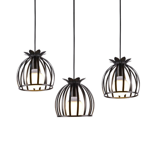 Dome Cage Pendant Lighting - Metallic Loft Style Suspended Lamp For Dining Room Black/White