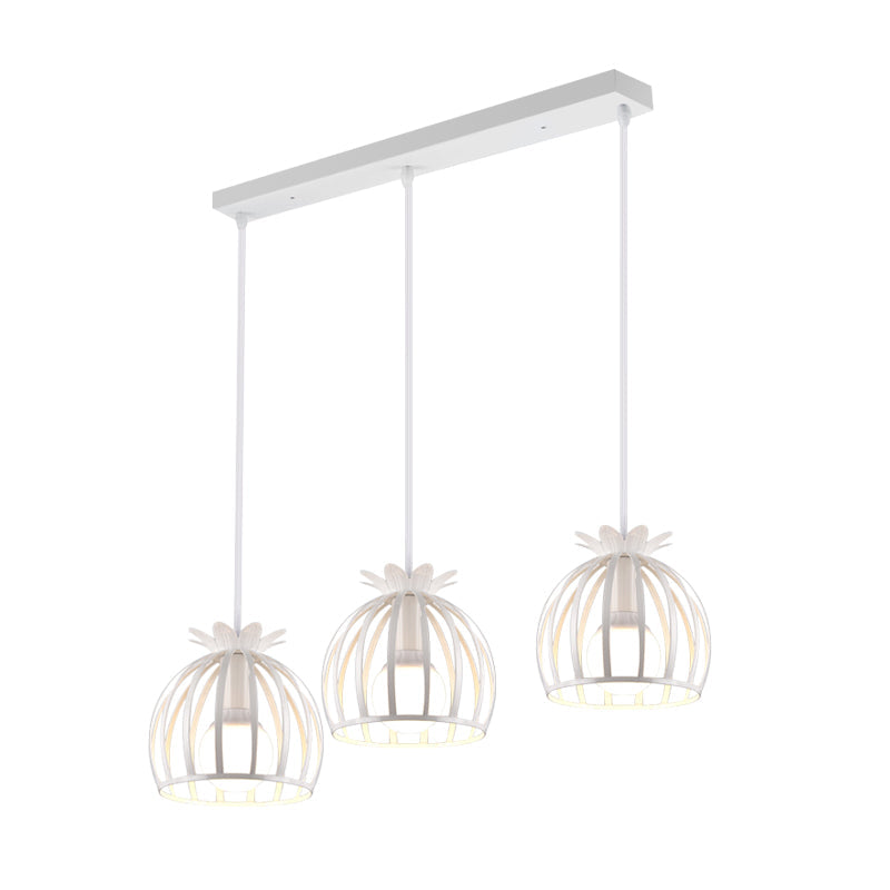 Dome Cage Pendant Lighting - Metallic Loft Style Suspended Lamp For Dining Room Black/White