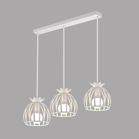 Dome Cage Pendant Light with 3 Heads in Metallic Loft Style for Dining Room - Black/White