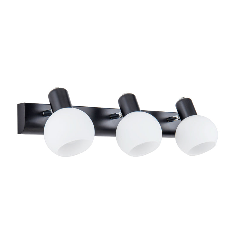 Modern 3-Bulb Opal Glass Wall Hanging Light For Bathroom - Black/White