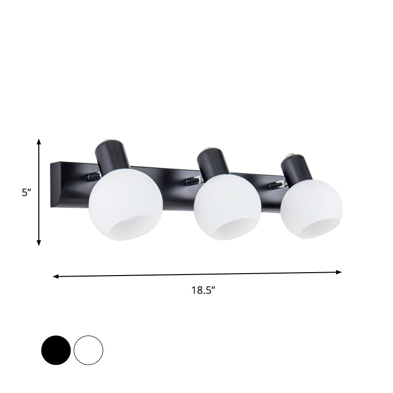 Modern 3-Bulb Opal Glass Wall Hanging Light For Bathroom - Black/White