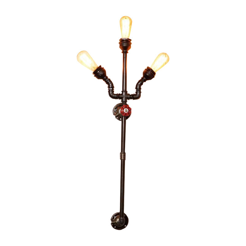 Steampunk Trident Exposed Sconce Lighting: 3-Light Metallic Wall Fixture In Bronze