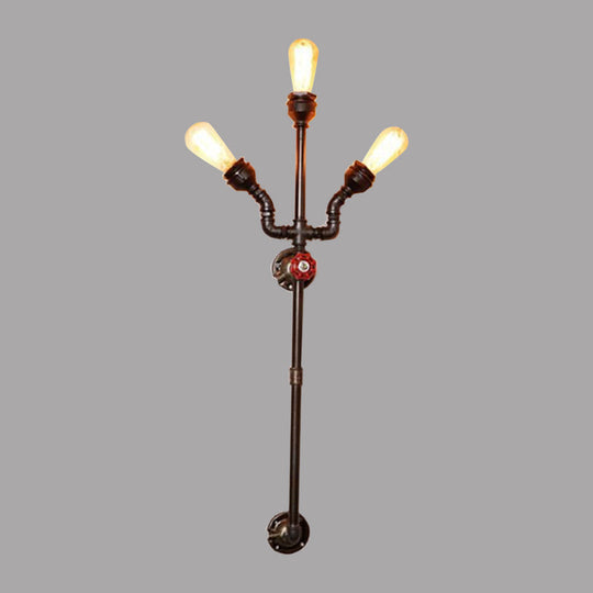 Steampunk Trident Exposed Sconce Lighting: 3-Light Metallic Wall Fixture In Bronze