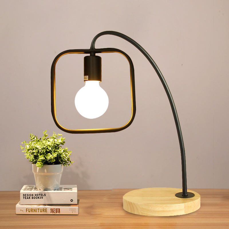 Retro Stylish Metal Table Light With Open Bulb - Frame Square Design Bedroom Standing (Black/White)