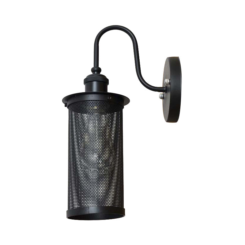 Farmhouse Mesh Metal Shade Wall Sconce In Black/Brass- 1 Light Corridor Lamp