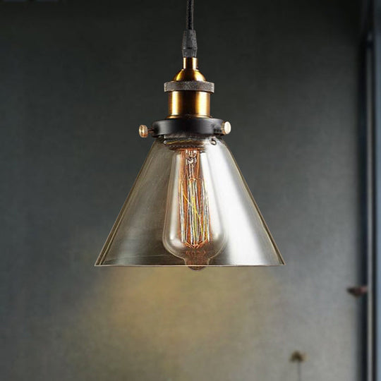 Industrial Brass Smoked Glass Cone Pendant Lighting Fixture - 1-Light Hanging Ceiling Light