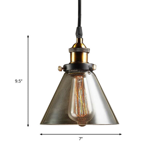 Industrial Brass Smoked Glass Cone Pendant Lighting Fixture - 1-Light Hanging Ceiling Light