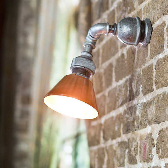 Tapered Metal Wall Sconce Light - Industrial Style Porch Lamp With Pipe Design In Bronze/Green