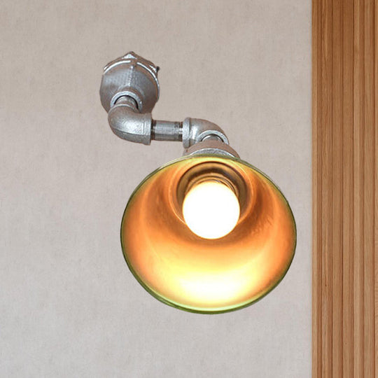 Tapered Metal Wall Sconce Light - Industrial Style Porch Lamp With Pipe Design In Bronze/Green