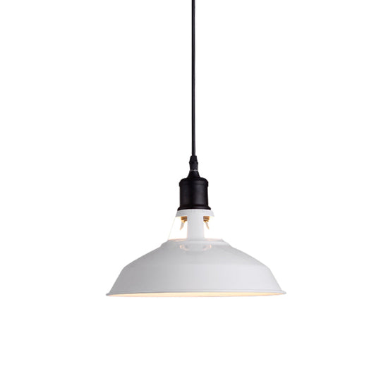 Retro Stylish Metal Pendant Light, Adjustable Cord - White Barn Lampshade, Sizes: 10.5"/12"/15