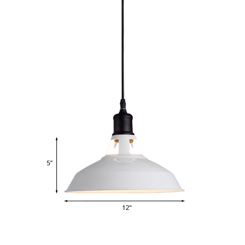 Retro Metal Barn Pendant Light With Adjustable Cord - White 1 Bulb Suspended Ceiling Lampshade