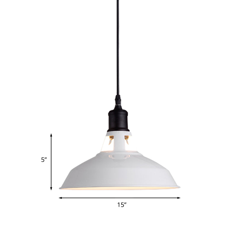 Retro Metal Barn Pendant Light With Adjustable Cord - White 1 Bulb Suspended Ceiling Lampshade