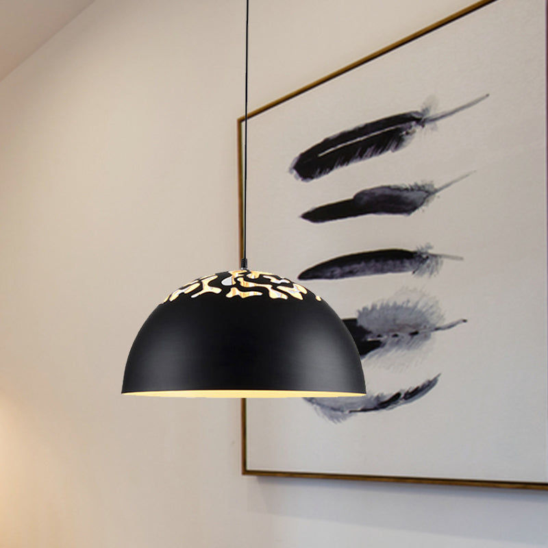 Domed Metal Pendant Lamp - Modern Style Ceiling Light White/Black 14/16/20.5 1 Bulb Ideal For Dining