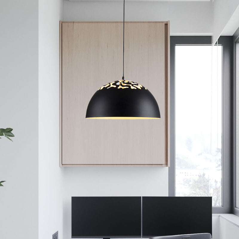 Domed Metal Pendant Lamp - Modern Style Ceiling Light White/Black 14/16/20.5 1 Bulb Ideal For Dining