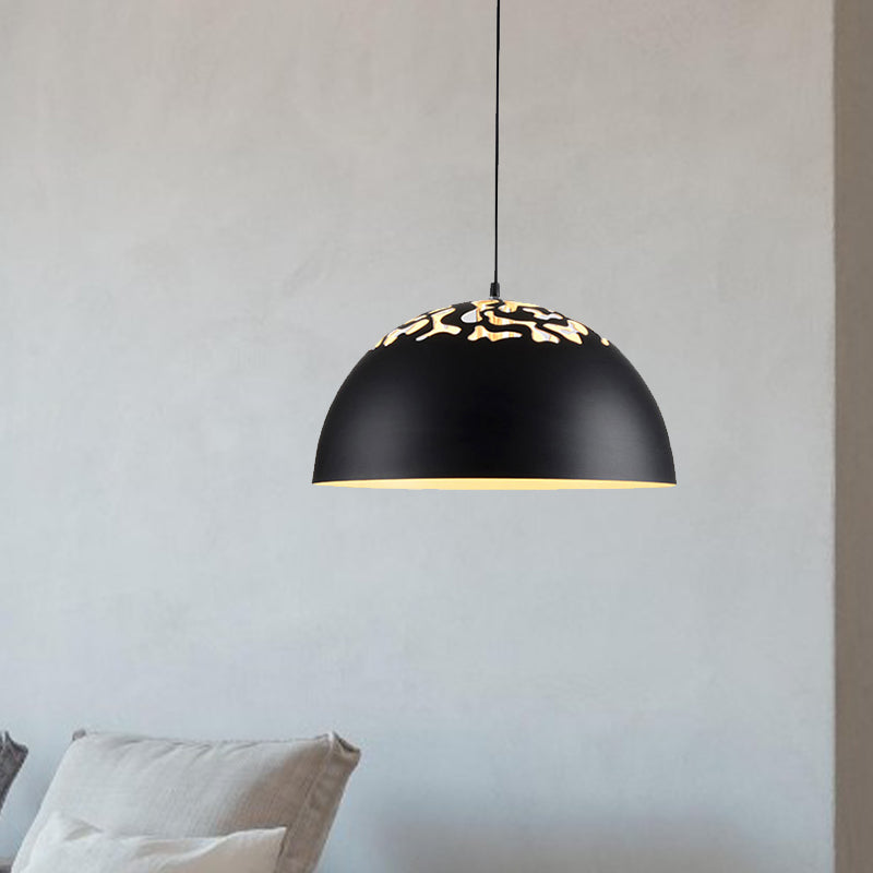 Modern Style Domed Metal Pendant Lamp - 14"/16"/20.5" Width - 1 Bulb - Dining Table Hanging Ceiling Light in White/Black